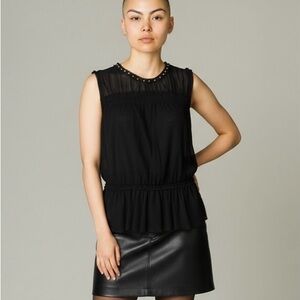 Juicy Couture Sleeveless Black Top Sheer Gathered Fabric with Gold Studs